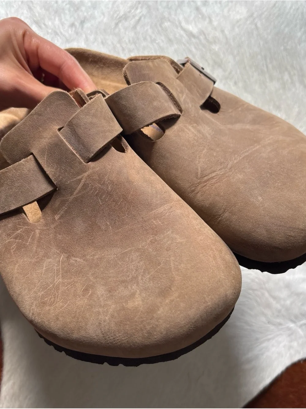 Birkenstock Brown Suede Clog with Buckle